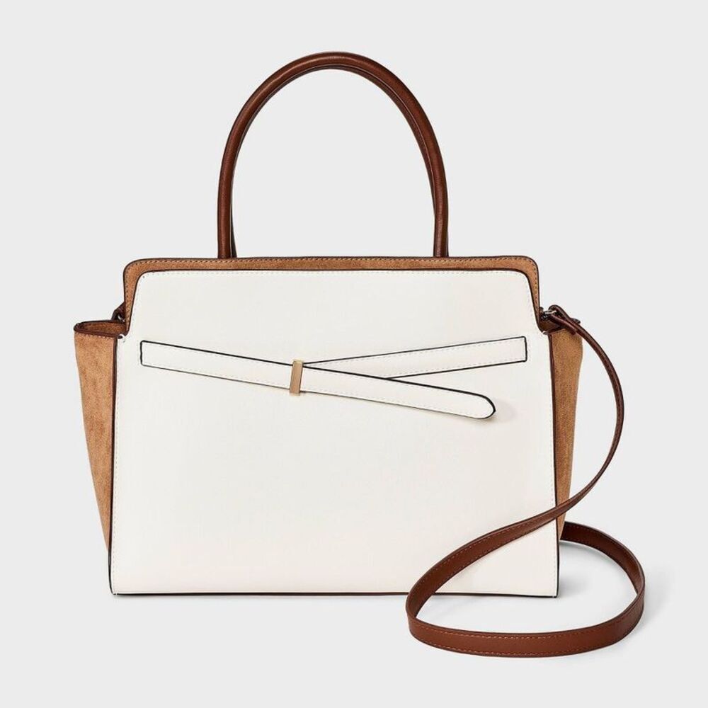 Belted Top Handle Satchel Handbag - A New Day Cream